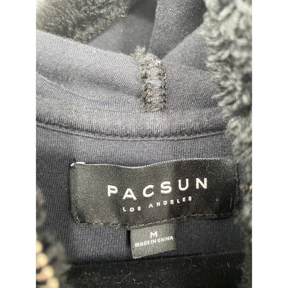 PacSun Women's M Black Sherpa half Zip pocket fuzzy draw string Hoodie - Picture 2 of 4